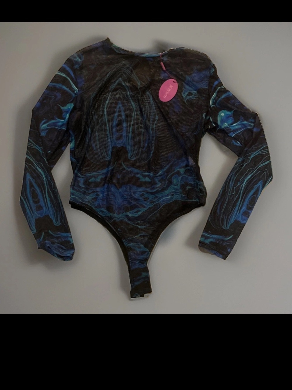 Women’s Long Sleeve Black & Blue Marble Print Bodysuit